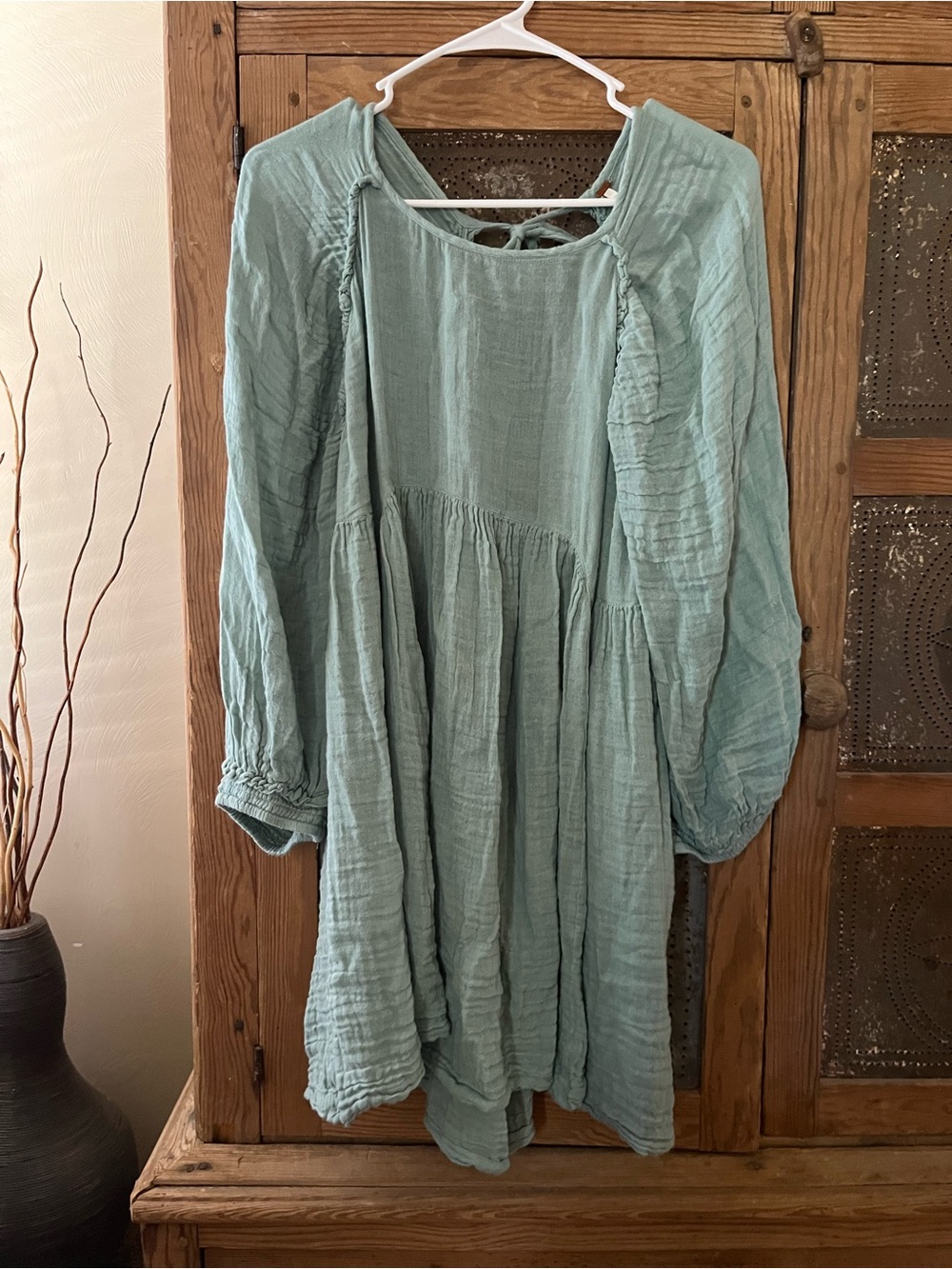 FREE PEOPLE Light Teal Long Sleeve Women’s Gauze Tunic Dress